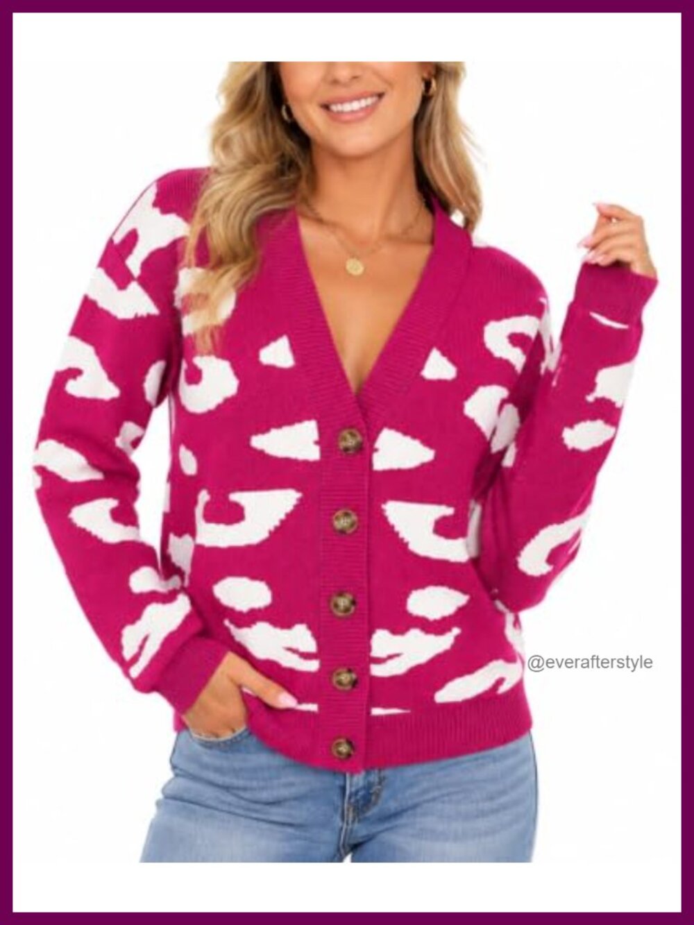 Womens Open Front Button Down Leopard Stripe Cardigan Sweater
